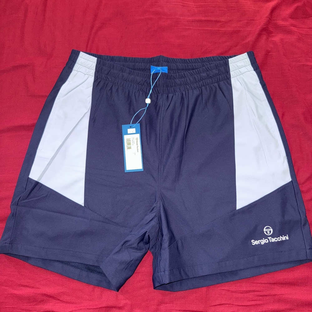 Authentic Sergio Tacchini Navy and White Athletic Shorts